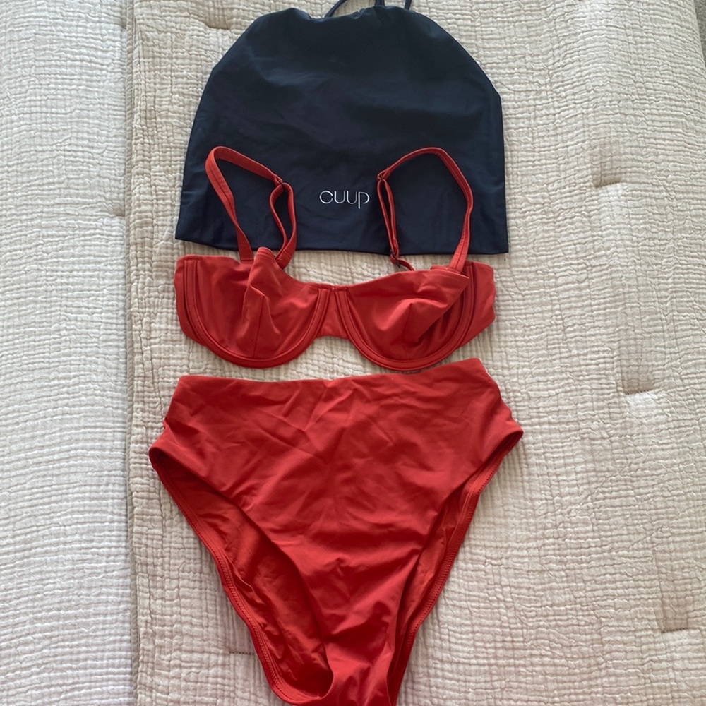 Cuup swimwear in red. Top 34C high waist bottom s